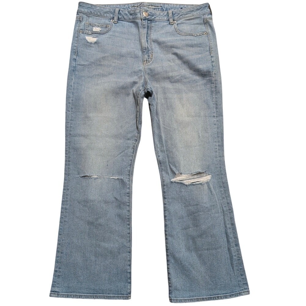 American Eagle Jeans Plus 18 Long Tall Hi-Rise Kick Crop Ripped Denim Pants NEW